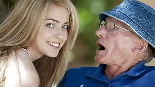 Beautiful Teen Sucks Grandpa Outdoors And She Swallows It All