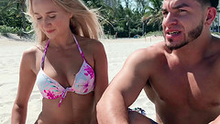 Plaża, Bikini, Blondynki, Para