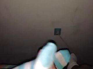 Girl riding on top &amp; doing a footjob with socks on