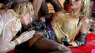 Messy Food Fight Lesbian Orgy As Multiple Girls Fuck