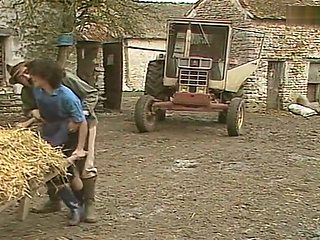 Old farmer has fun with his female employees