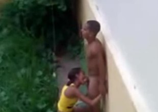 Brazilian teen fucking outside on the top of the rain