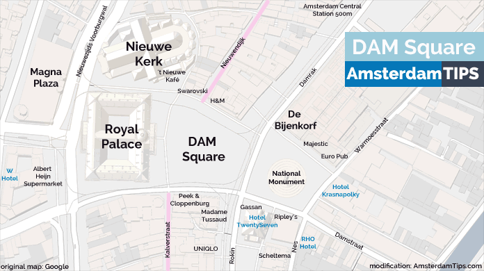 dam square map amsterdam