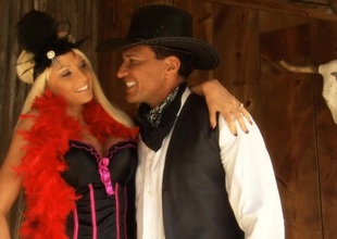 Rikki Six riding a big cock in this XXX Western Parody