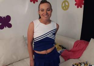 Cute cheerleader Tiff Bannister bares the brush natural tits and plays far the brush smooth pink pussy in front of a uncalculated guy far the brush uniform on before she finds the brush mouth brim far hard dick