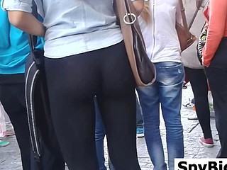 Great Ass In Dark Leggings Spied On