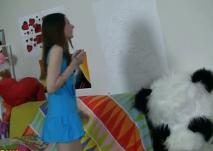 Crazy hot scene with tight and nubile teen Nicki getting busy with her huge toy panda who happens to sport a serious strapon that it loves using on young chicks.