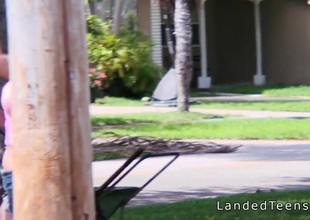 Lucky dude with car bangs teen