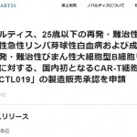 プレスリリース「25歳以下の再発・難治性B細胞性急性リンパ芽球性白血病および成人の再発・難治性びまん性大細胞型B細胞リンパ腫に対する、国内初となるCAR-T細胞医療『CTL019』の製造販売承認を申請」