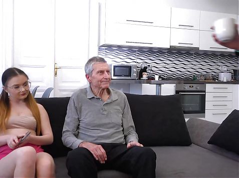 Petite young nerdy girl with glasses gets fucked by old grandpa cock