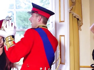 Two sexy sluts are getting fucked in the royal palace by a horny guard