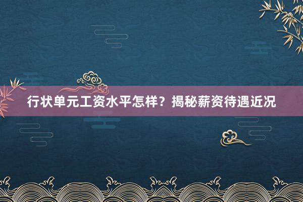 行状单元工资水平怎样？揭秘薪资待遇近况