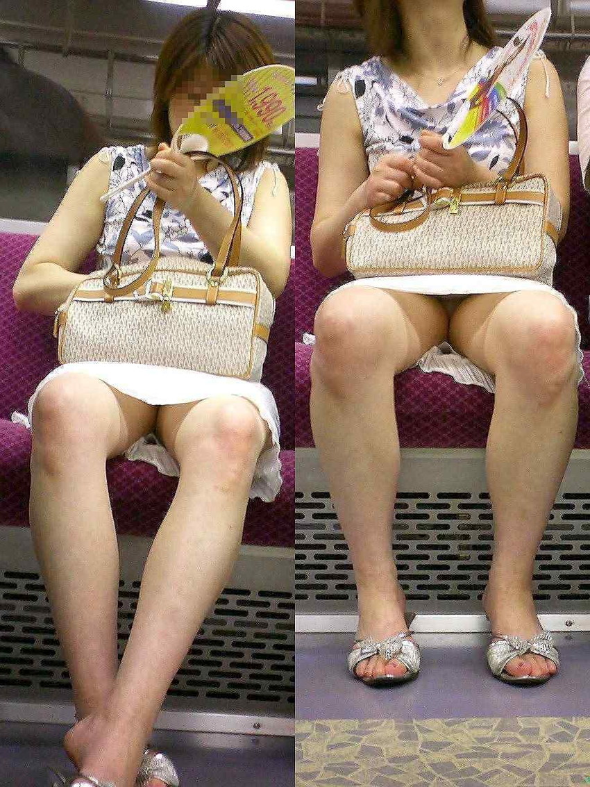 【電車内盗撮エロ画像】電車内で見つけた胸チラ、パンチラ集めてみたぞ！ 04