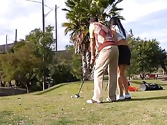 Why educate her how to play golf when this playgirl can play with something that she's already used with. The sexy brunette milf leaves the golf cross and takes this guy's hard rod instead. This playgirl gives him a not many sucks and then goes on top to ride the stud like a fucking whore! See how deep this playgirl takes it while rubbing her clitoris?