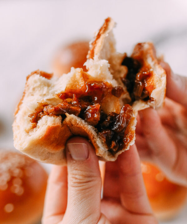 Char siu bao Chinese BBQ Pork bun cross-section