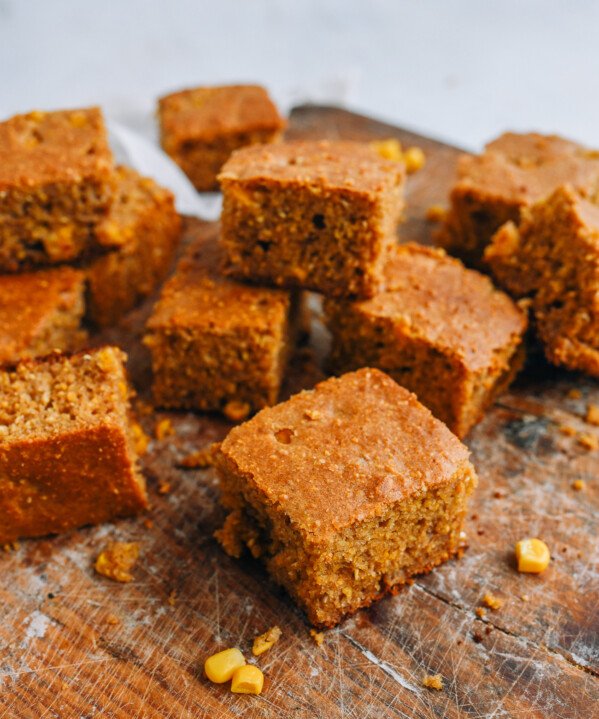 squares of cornbread with coarse cornmeal