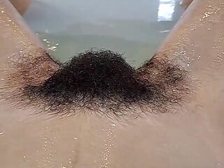 Hairy Girl Washing Her Big Bush