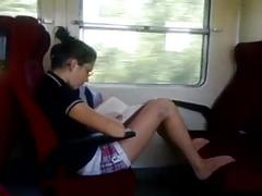 Jerking and flashing in public train for pretty girls