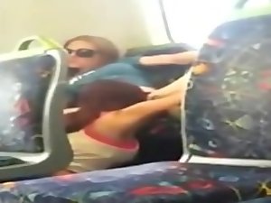 Lezzies - Lass busted on phone cam eating her friend out on the train