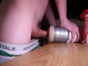 Creampie a Fleshlight ass in the dorm