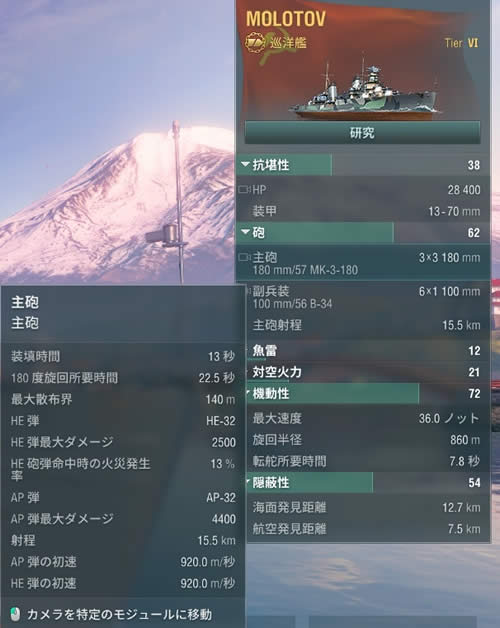 WoWS ソ連 Tier6 課金巡洋艦 モロトフ スペック