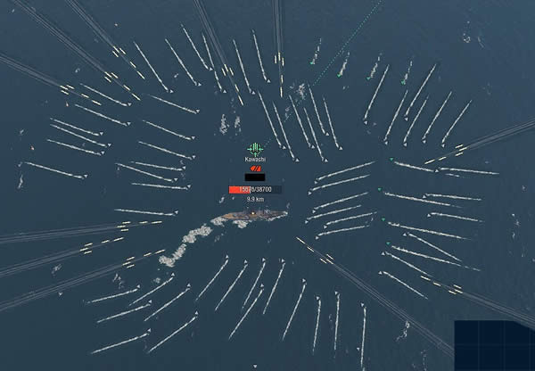 WoWS 戦艦 河内 絶体絶命 四面楚歌 魚雷 砲撃 包囲