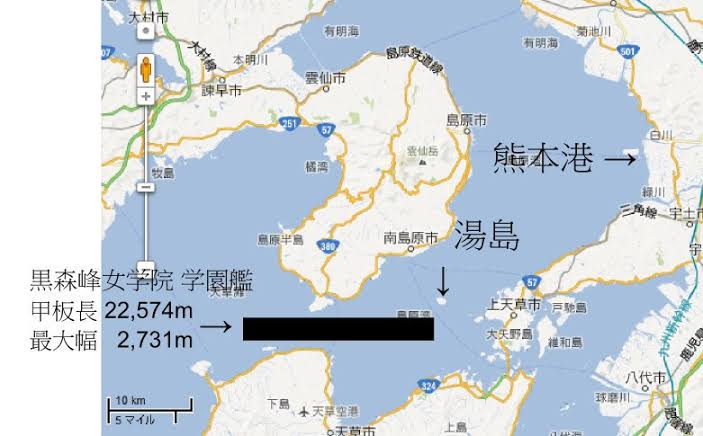 ガールズ＆パンツァー 学園艦の大きさを地図と比較