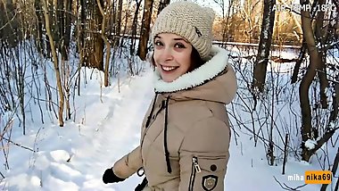 Extreme blowjob in the park. Air temperature -18Â°C