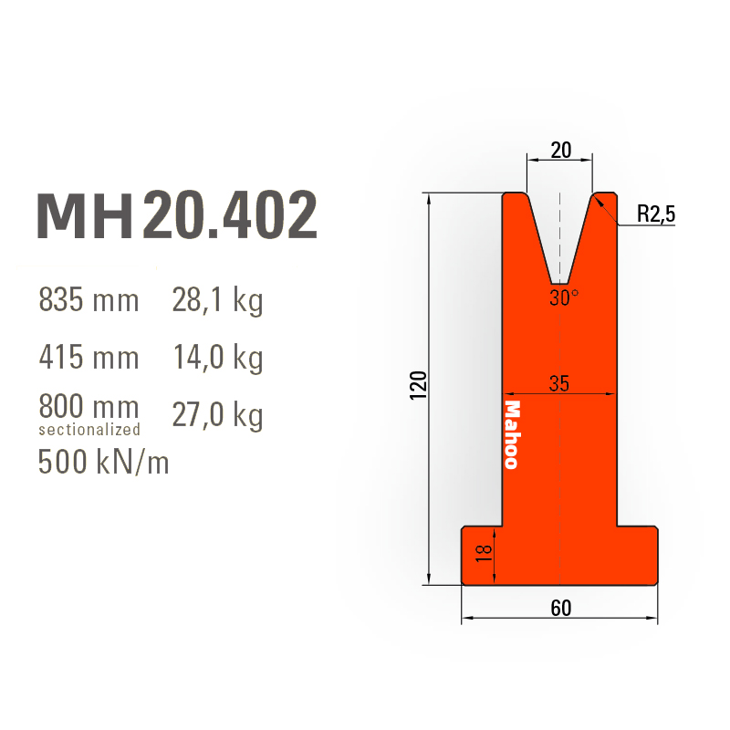 馬赫折彎機模具-百超T型折彎下模-V20-30°-H120