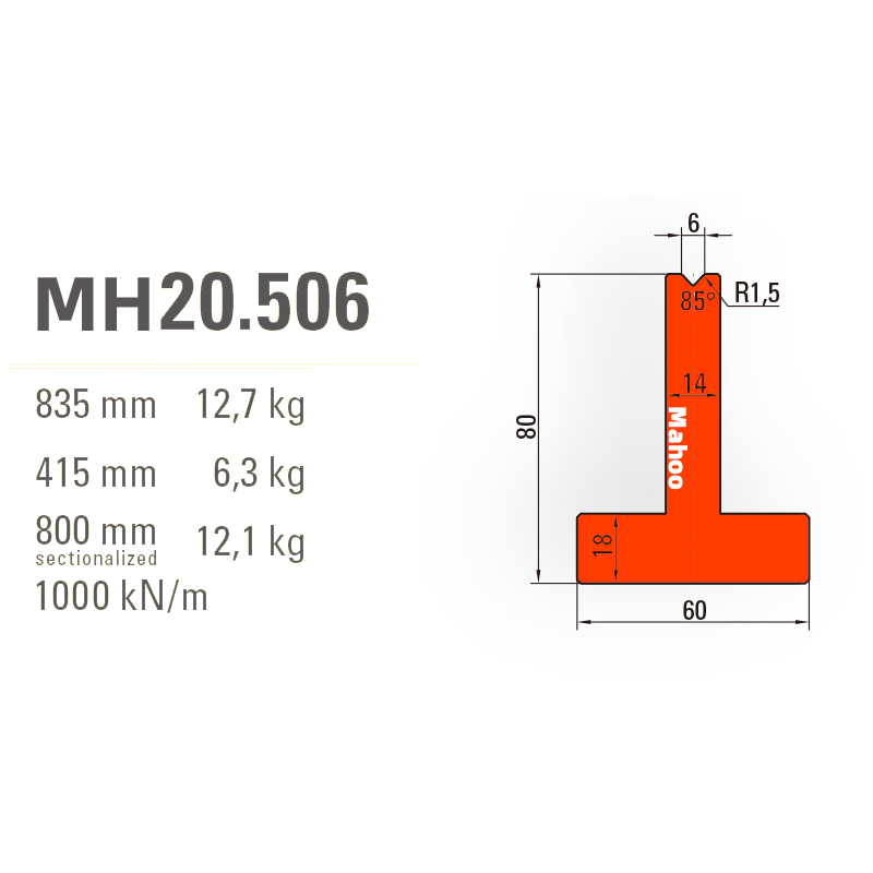 百超折彎機模具-T型折彎下模-V6-85°（86°/88°）-H80