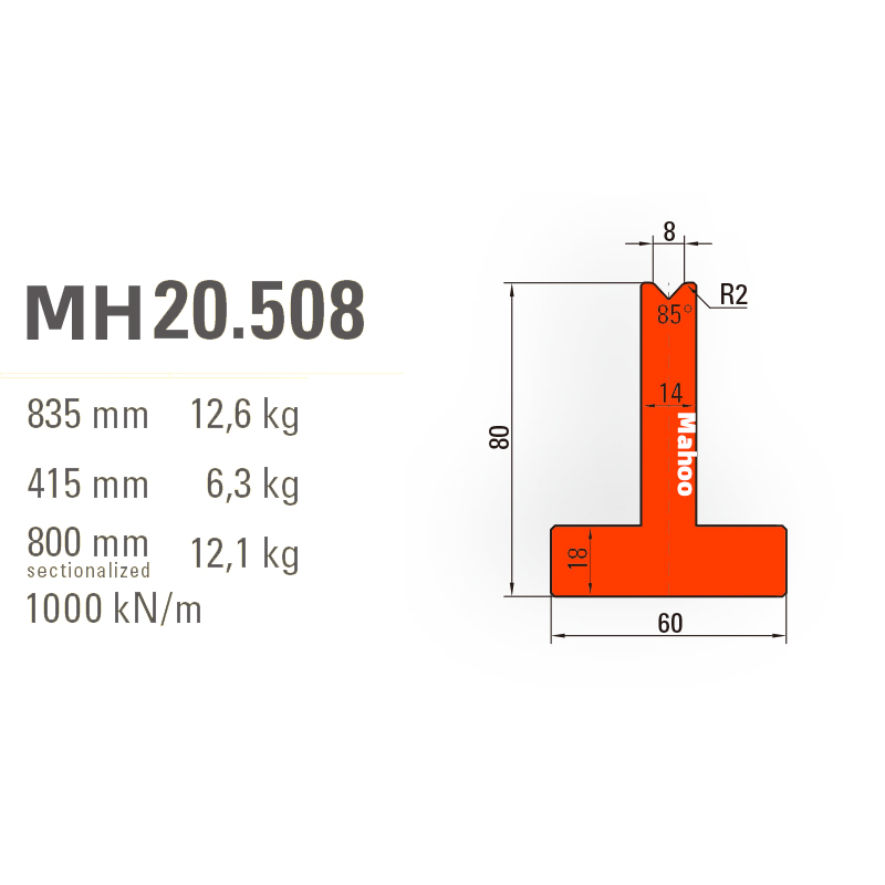 百超折彎機模具-T型折彎下模-V8-85°（86°/88°）-H80