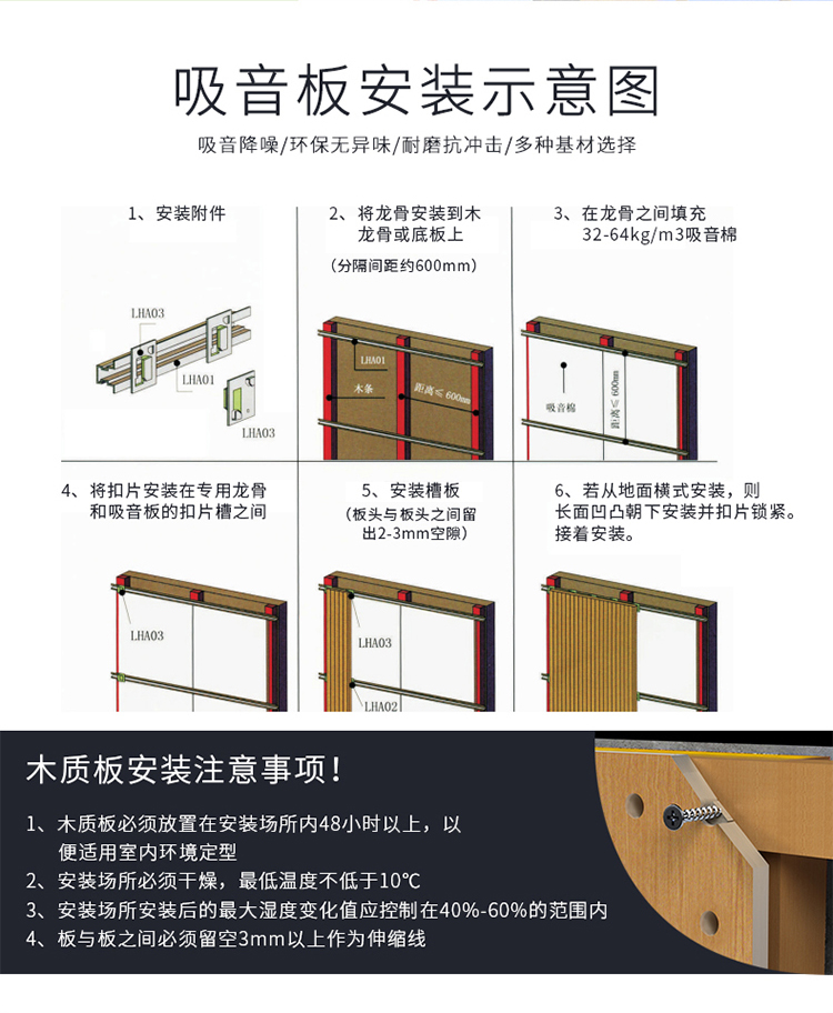 阻燃槽木吸音板安装方法