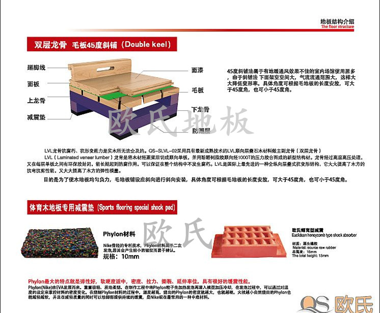 双层龙骨毛地板45度斜铺结构