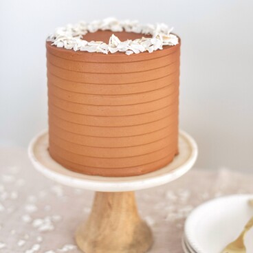 Chocolate Coconut Cake - coconut cake layers with a chocolate coconut buttercream #cakebycourtney #cake #coconutcake #chocolatecoconutcake #cakerecipe #easycakerecipe #chocolatebuttercream #easycoconutcakerecipe #coconutcakerecipe