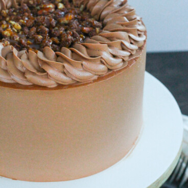 Chocolate cake on a cake stand