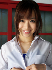 Hikari Yamaguchi Asian in uniform and coat wants to share choco