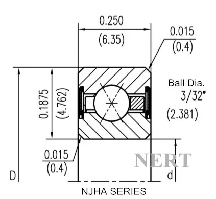 NJHA(Φ6.35mm)薄壁密封四点接触球轴承剖面图