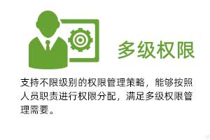 多级权限：支持不限级别的权限管理策略，能够按照人 员职责进行权限分配，满足多级权限管理需 要。