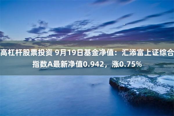 高杠杆股票投资 9月19日基金净值：汇添富上证综合指数A最新净值0.942，涨0.75%