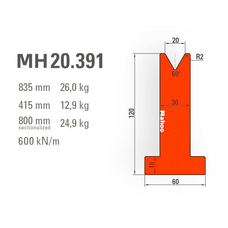 馬赫折彎機模具-百超T型折彎下模-V20-60°-H120