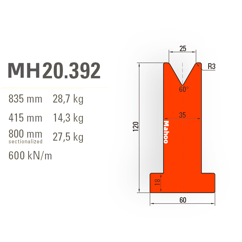 馬赫折彎機模具-百超T型折彎下模-V25-60°-H120