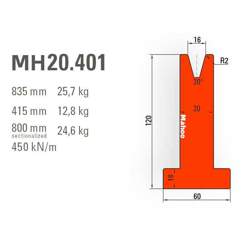 馬赫折彎機模具-百超T型折彎下模-V16-30°-H120