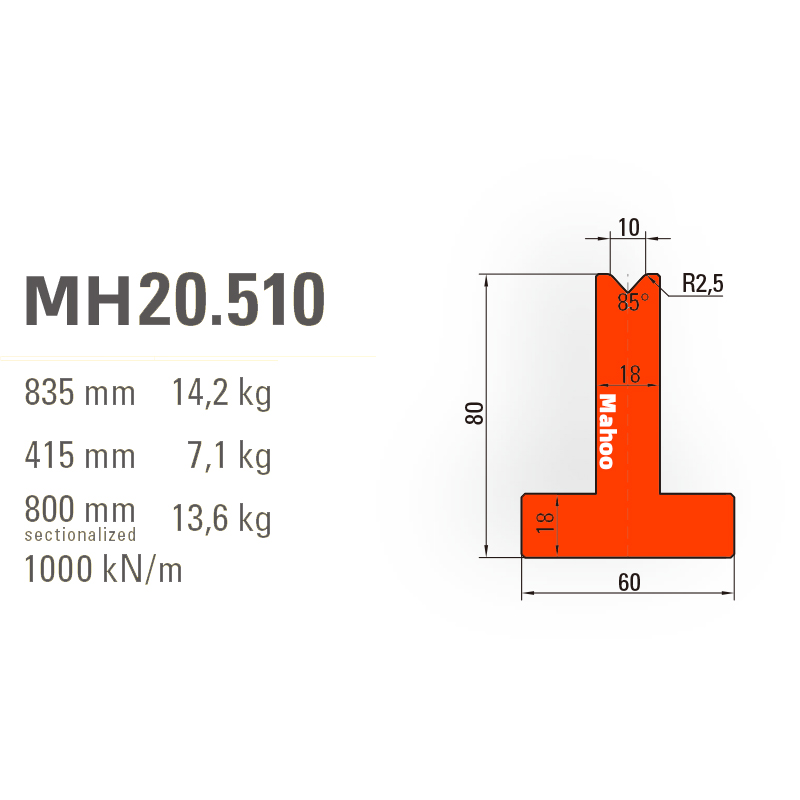 百超折彎機模具-T型折彎下模-V10-85°（86°/88°）-H80