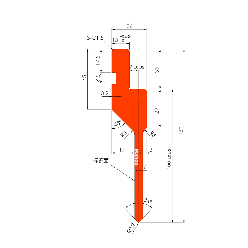 標準折彎模具-折彎上模-109上模H100W26