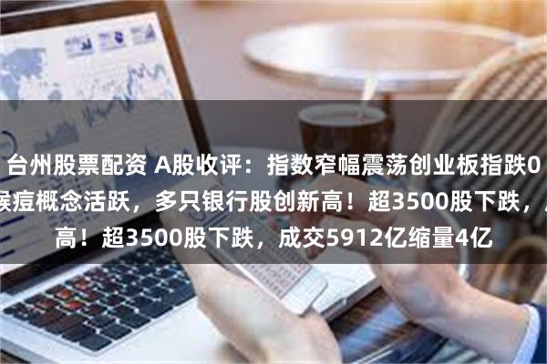 台州股票配资 A股收评：指数窄幅震荡创业板指跌0.08%，消费电子、猴痘概念活跃，多只银行股创新高！超3500股下跌，成交5912亿缩量4亿