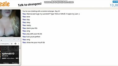 Omegle blonde teen playing with her big tits and mouth