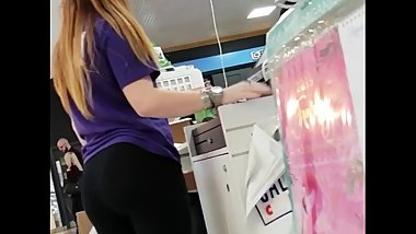 Candid thick redhead teen in leggings