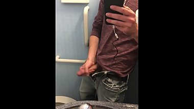 Making a MESS in the airplane bathroom â€“ Cumming for my girlfriend