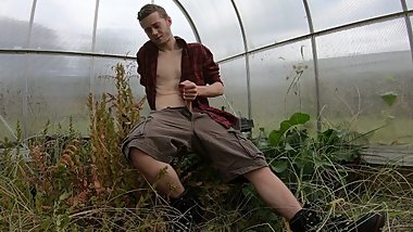 HOT COUNTRY BOY PISS AND JERK IN GREENHOUSE