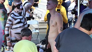 Young Boy Naked Body Paint in Public